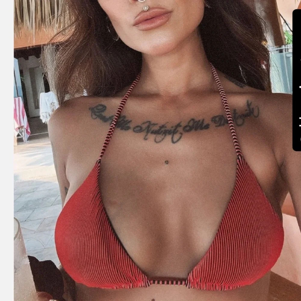 NWT OneOne Swimwear Bikini SET Ariel Flame Red Black Ribbed Triangle NEW Sexy - Picture 10 of 10